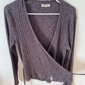 Madewell Ribbed Wrap Sweater in Heathered Purple